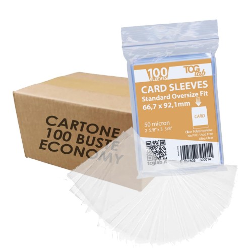 Cartone 100 Bustine Protettive Standard Overside Fit - Ultra Clear - 50 micron Economy